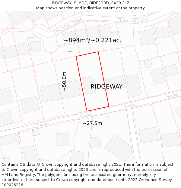 RIDGEWAY, SLADE, BIDEFORD, EX39 3LZ: Plot and title map