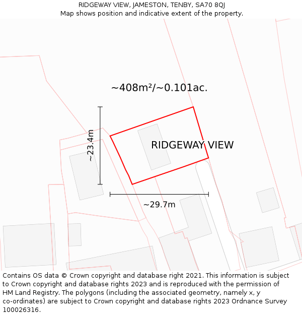 RIDGEWAY VIEW, JAMESTON, TENBY, SA70 8QJ: Plot and title map