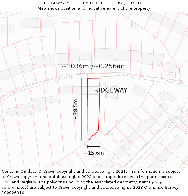 RIDGEWAY, YESTER PARK, CHISLEHURST, BR7 5DG: Plot and title map