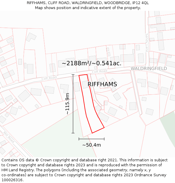 RIFFHAMS, CLIFF ROAD, WALDRINGFIELD, WOODBRIDGE, IP12 4QL: Plot and title map