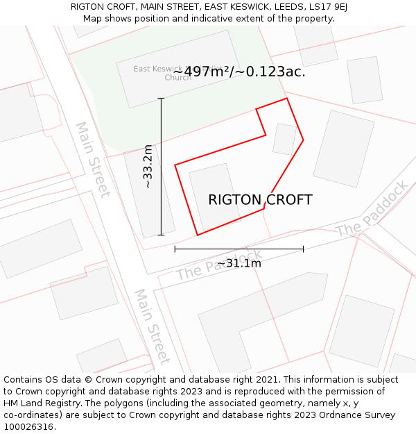 RIGTON CROFT, MAIN STREET, EAST KESWICK, LEEDS, LS17 9EJ: Plot and title map