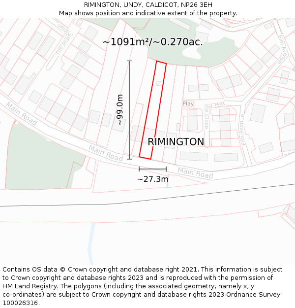 RIMINGTON, UNDY, CALDICOT, NP26 3EH: Plot and title map