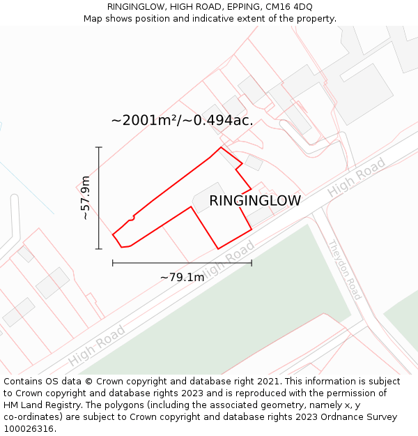 RINGINGLOW, HIGH ROAD, EPPING, CM16 4DQ: Plot and title map