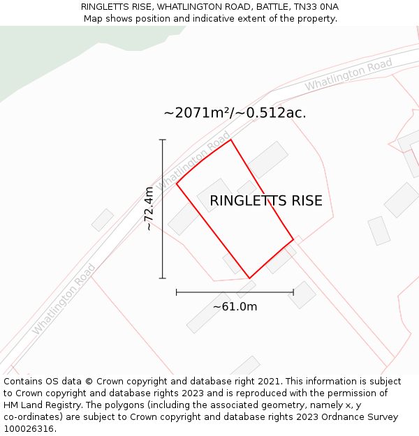 RINGLETTS RISE, WHATLINGTON ROAD, BATTLE, TN33 0NA: Plot and title map