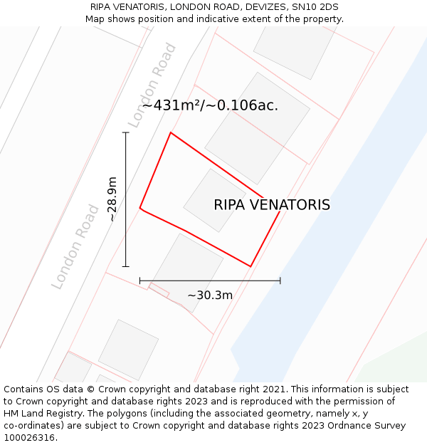 RIPA VENATORIS, LONDON ROAD, DEVIZES, SN10 2DS: Plot and title map