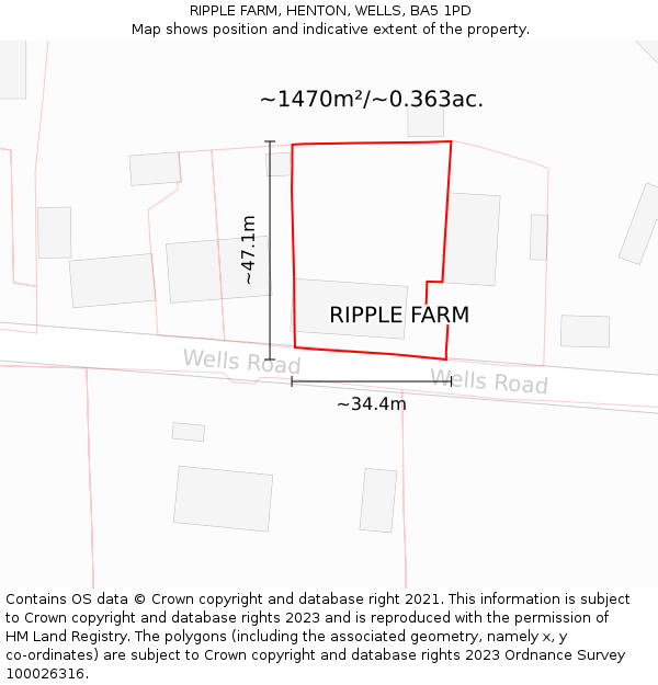 RIPPLE FARM, HENTON, WELLS, BA5 1PD: Plot and title map
