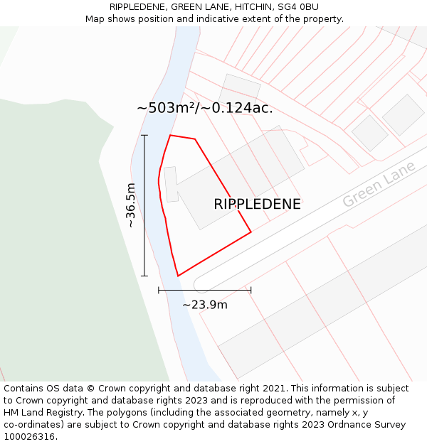 RIPPLEDENE, GREEN LANE, HITCHIN, SG4 0BU: Plot and title map