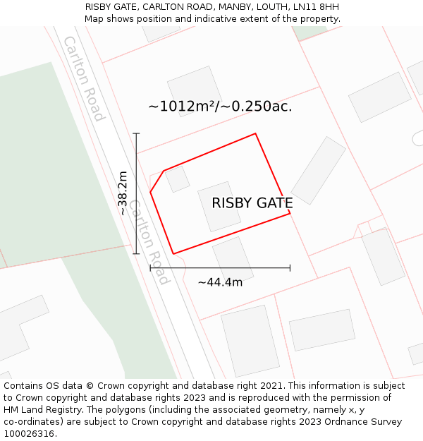 RISBY GATE, CARLTON ROAD, MANBY, LOUTH, LN11 8HH: Plot and title map
