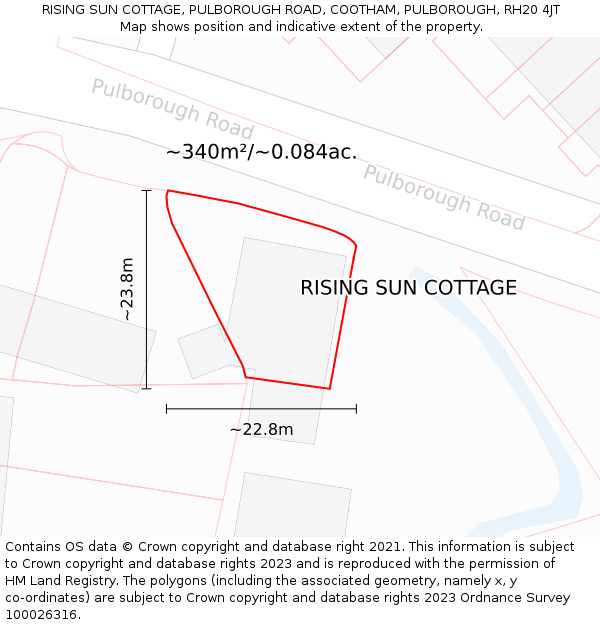 RISING SUN COTTAGE, PULBOROUGH ROAD, COOTHAM, PULBOROUGH, RH20 4JT: Plot and title map