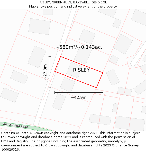 RISLEY, GREENHILLS, BAKEWELL, DE45 1GL: Plot and title map