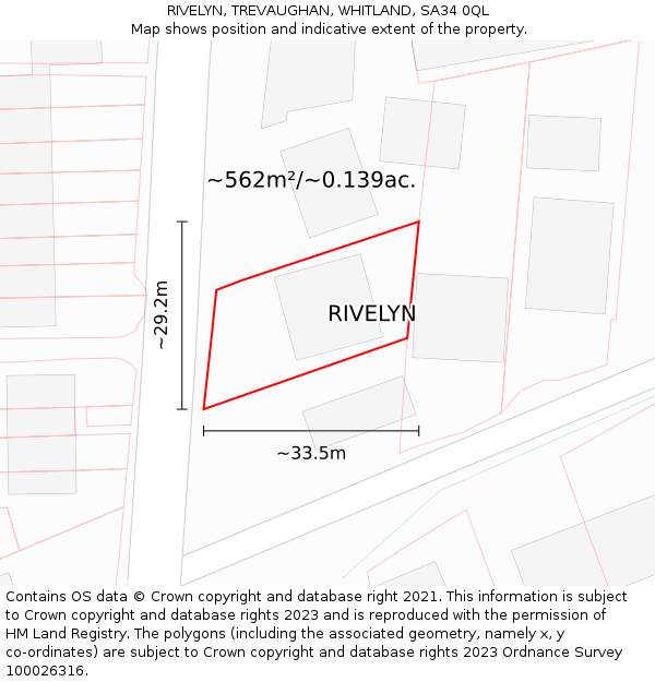RIVELYN, TREVAUGHAN, WHITLAND, SA34 0QL: Plot and title map