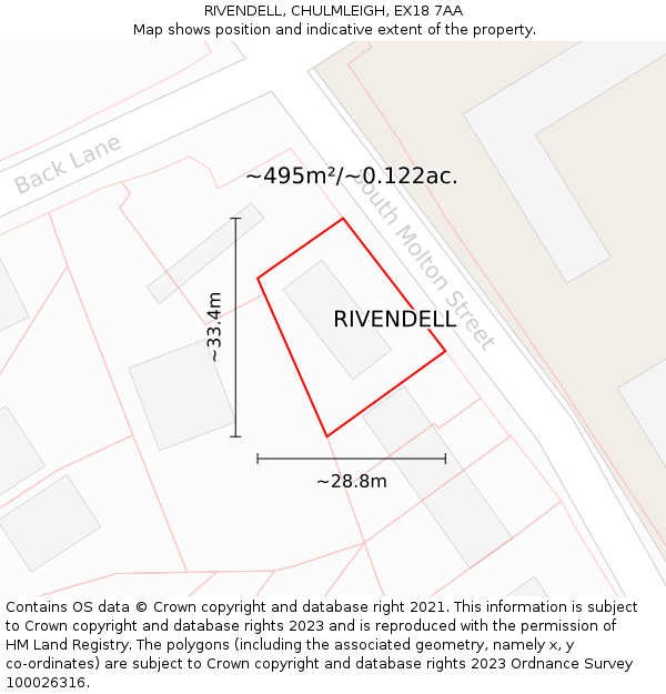 RIVENDELL, CHULMLEIGH, EX18 7AA: Plot and title map