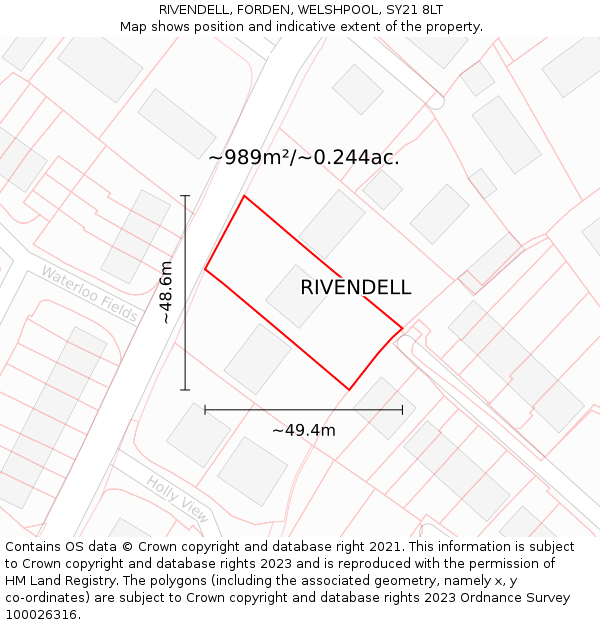 RIVENDELL, FORDEN, WELSHPOOL, SY21 8LT: Plot and title map
