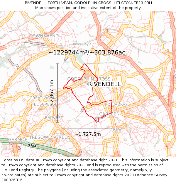 RIVENDELL, FORTH VEAN, GODOLPHIN CROSS, HELSTON, TR13 9RH: Plot and title map