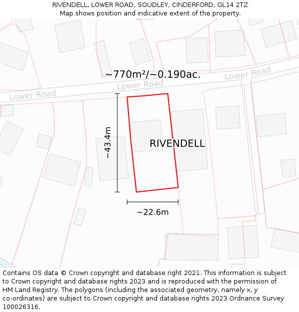 RIVENDELL, LOWER ROAD, SOUDLEY, CINDERFORD, GL14 2TZ: Plot and title map