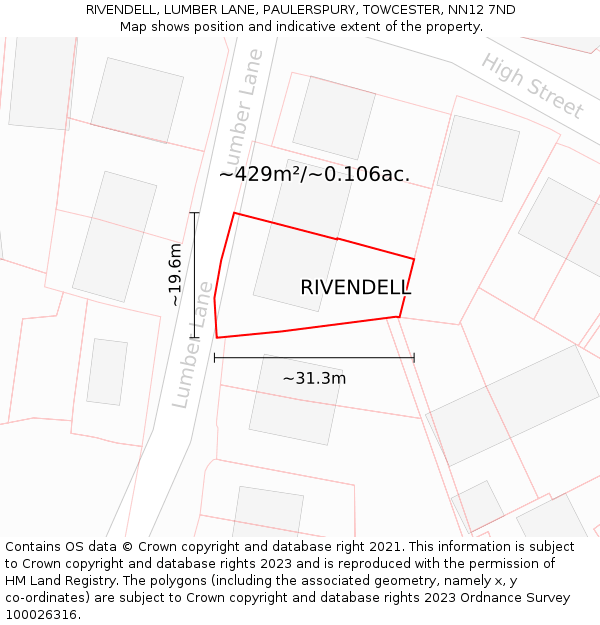 RIVENDELL, LUMBER LANE, PAULERSPURY, TOWCESTER, NN12 7ND: Plot and title map