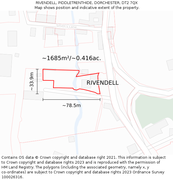 RIVENDELL, PIDDLETRENTHIDE, DORCHESTER, DT2 7QX: Plot and title map