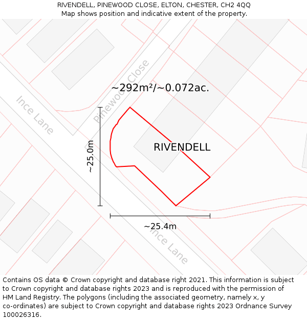RIVENDELL, PINEWOOD CLOSE, ELTON, CHESTER, CH2 4QQ: Plot and title map