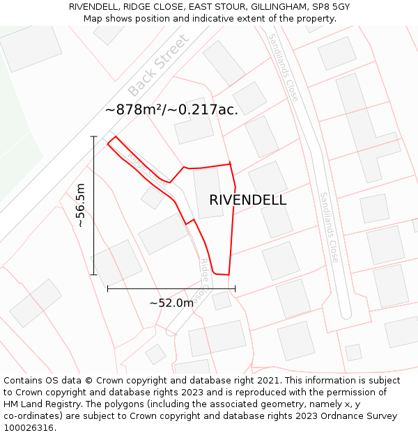 RIVENDELL, RIDGE CLOSE, EAST STOUR, GILLINGHAM, SP8 5GY: Plot and title map