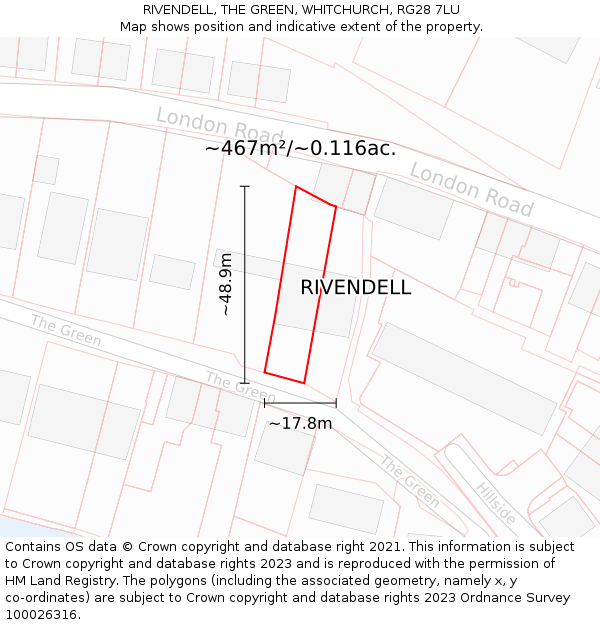 RIVENDELL, THE GREEN, WHITCHURCH, RG28 7LU: Plot and title map