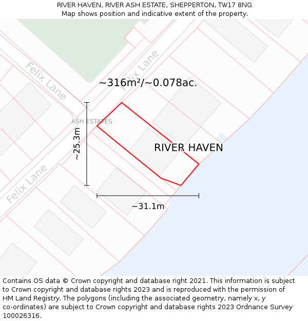 RIVER HAVEN, RIVER ASH ESTATE, SHEPPERTON, TW17 8NG: Plot and title map