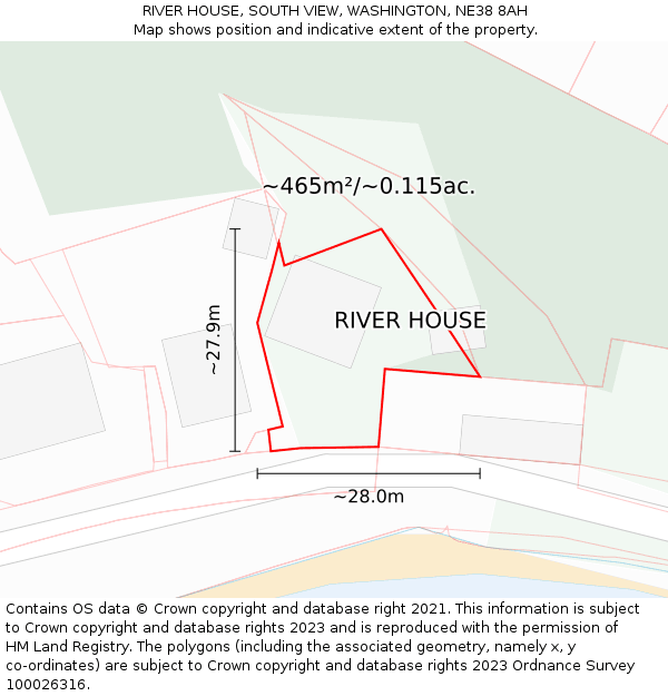 RIVER HOUSE, SOUTH VIEW, WASHINGTON, NE38 8AH: Plot and title map