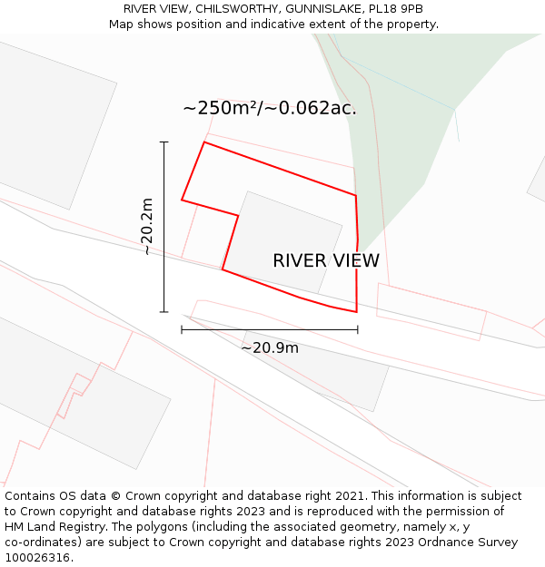 RIVER VIEW, CHILSWORTHY, GUNNISLAKE, PL18 9PB: Plot and title map