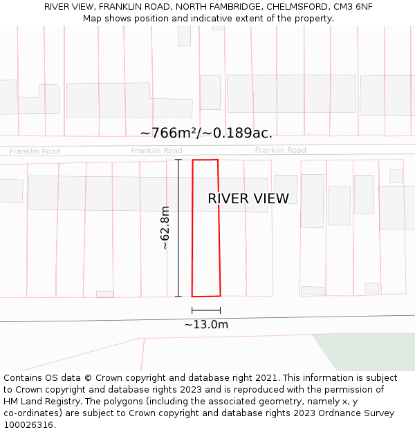 RIVER VIEW, FRANKLIN ROAD, NORTH FAMBRIDGE, CHELMSFORD, CM3 6NF: Plot and title map