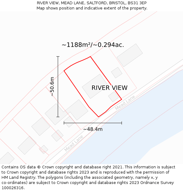 RIVER VIEW, MEAD LANE, SALTFORD, BRISTOL, BS31 3EP: Plot and title map