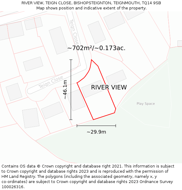 RIVER VIEW, TEIGN CLOSE, BISHOPSTEIGNTON, TEIGNMOUTH, TQ14 9SB: Plot and title map