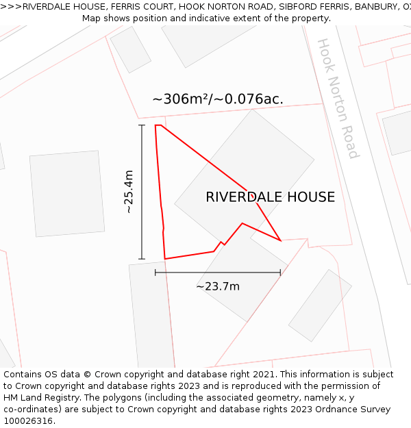 RIVERDALE HOUSE, FERRIS COURT, HOOK NORTON ROAD, SIBFORD FERRIS, BANBURY, OX15 5QR: Plot and title map
