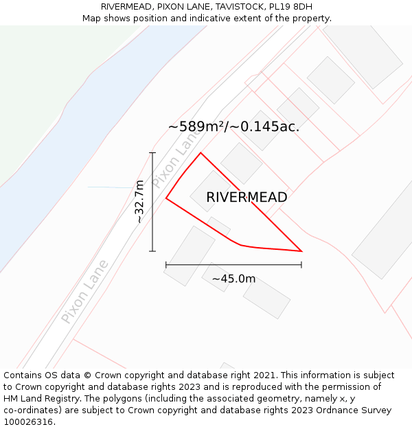 RIVERMEAD, PIXON LANE, TAVISTOCK, PL19 8DH: Plot and title map