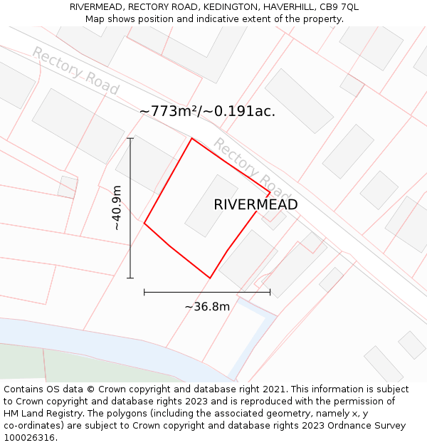 RIVERMEAD, RECTORY ROAD, KEDINGTON, HAVERHILL, CB9 7QL: Plot and title map