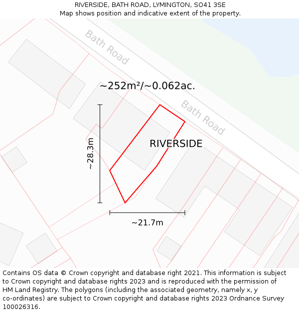 RIVERSIDE, BATH ROAD, LYMINGTON, SO41 3SE: Plot and title map
