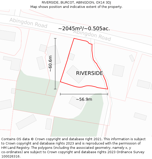 RIVERSIDE, BURCOT, ABINGDON, OX14 3DJ: Plot and title map