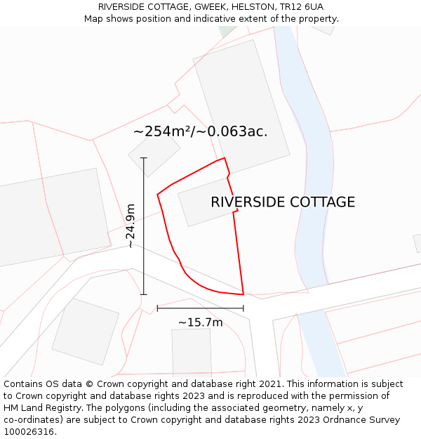 RIVERSIDE COTTAGE, GWEEK, HELSTON, TR12 6UA: Plot and title map