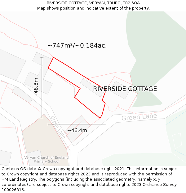 RIVERSIDE COTTAGE, VERYAN, TRURO, TR2 5QA: Plot and title map