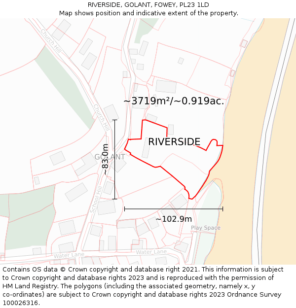 RIVERSIDE, GOLANT, FOWEY, PL23 1LD: Plot and title map