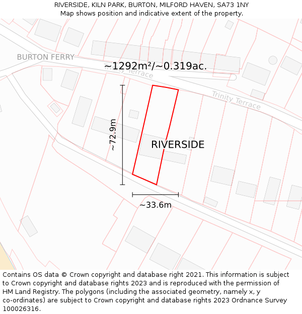 RIVERSIDE, KILN PARK, BURTON, MILFORD HAVEN, SA73 1NY: Plot and title map