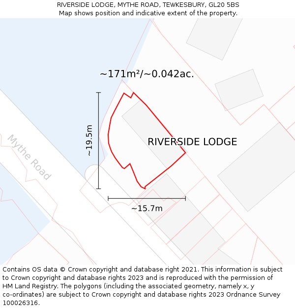 RIVERSIDE LODGE, MYTHE ROAD, TEWKESBURY, GL20 5BS: Plot and title map