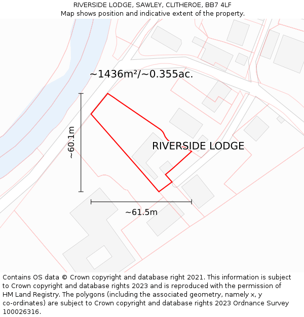 RIVERSIDE LODGE, SAWLEY, CLITHEROE, BB7 4LF: Plot and title map