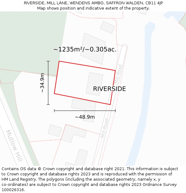 RIVERSIDE, MILL LANE, WENDENS AMBO, SAFFRON WALDEN, CB11 4JP: Plot and title map