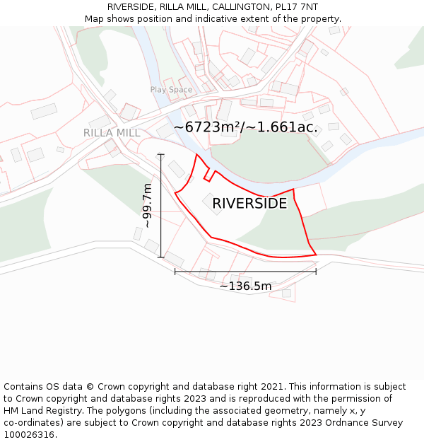 RIVERSIDE, RILLA MILL, CALLINGTON, PL17 7NT: Plot and title map