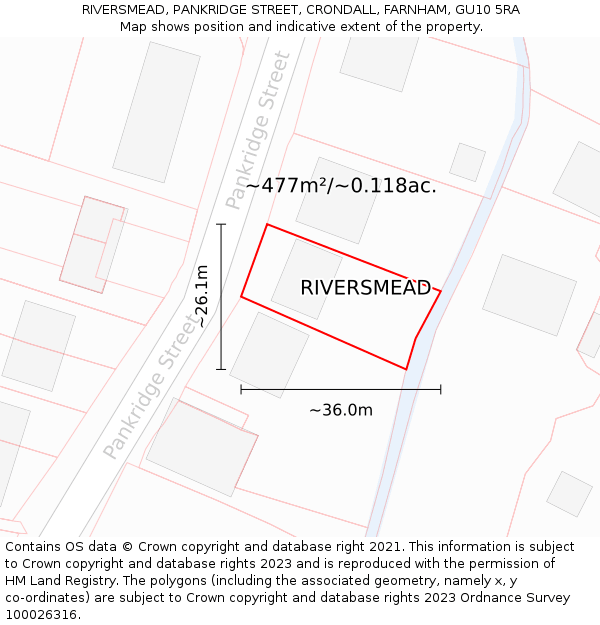 RIVERSMEAD, PANKRIDGE STREET, CRONDALL, FARNHAM, GU10 5RA: Plot and title map
