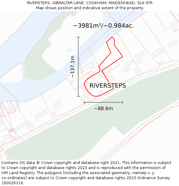 RIVERSTEPS, GIBRALTAR LANE, COOKHAM, MAIDENHEAD, SL6 9TR: Plot and title map