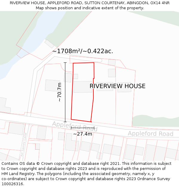 RIVERVIEW HOUSE, APPLEFORD ROAD, SUTTON COURTENAY, ABINGDON, OX14 4NR: Plot and title map