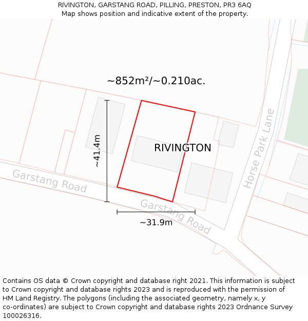 RIVINGTON, GARSTANG ROAD, PILLING, PRESTON, PR3 6AQ: Plot and title map