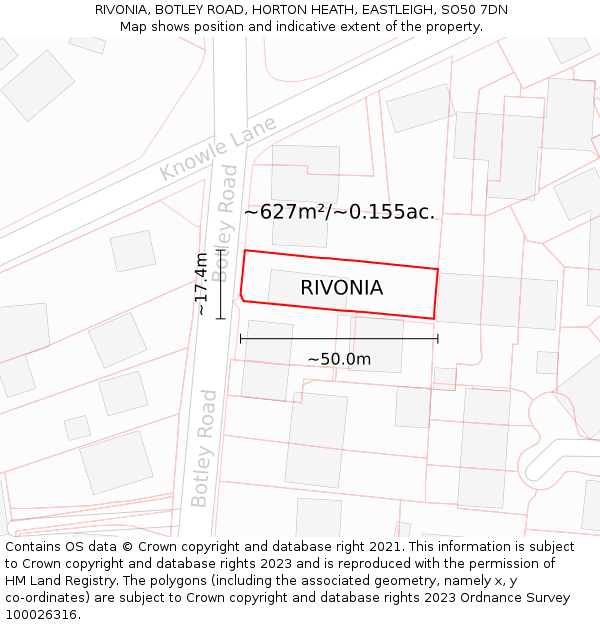 RIVONIA, BOTLEY ROAD, HORTON HEATH, EASTLEIGH, SO50 7DN: Plot and title map