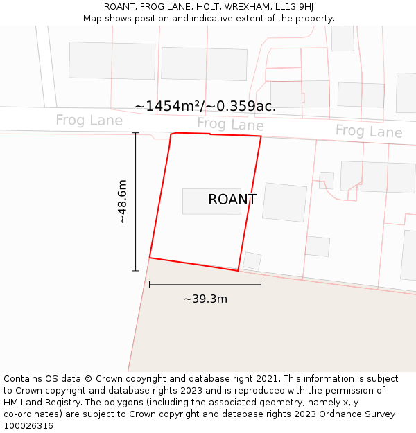 ROANT, FROG LANE, HOLT, WREXHAM, LL13 9HJ: Plot and title map