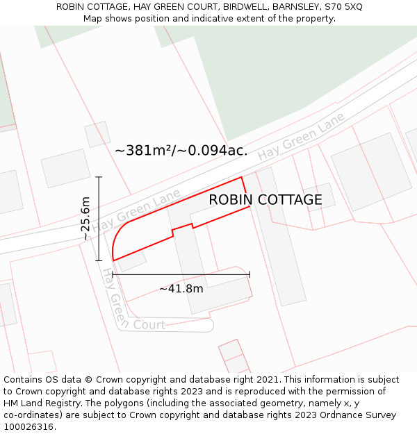ROBIN COTTAGE, HAY GREEN COURT, BIRDWELL, BARNSLEY, S70 5XQ: Plot and title map